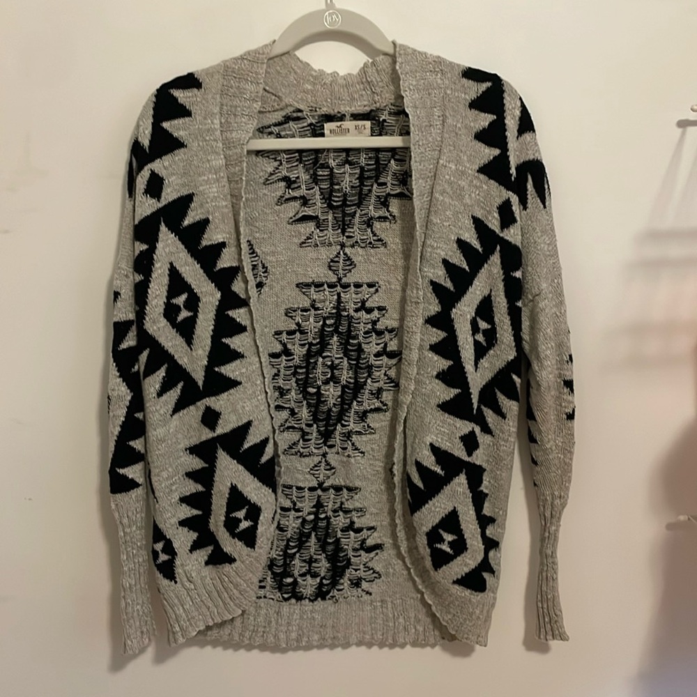 Hollister Co. Beige Black Aztec Geometric Knit Dolman Cardigan Womens Size XS/S